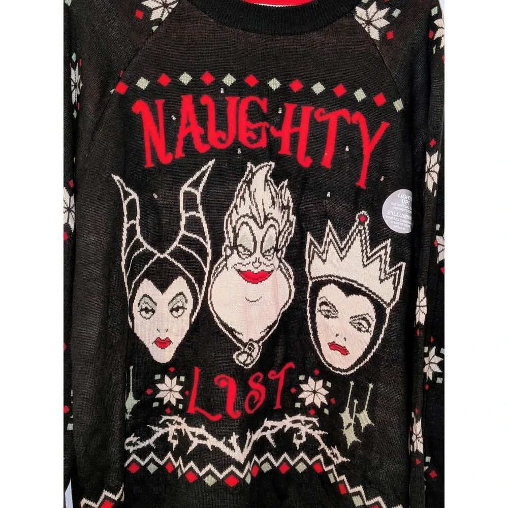 Disney Villains Naughty List Light Up Christmas‎ Sweater Black Mens Large NWT